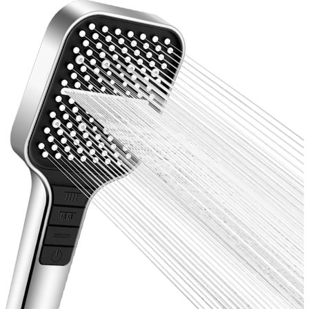 Vannbesparende Dusjhode, 7 Moduser Høytrykks Dusjhode med Stoppknapp, Stort Dusjhode (Sølv)