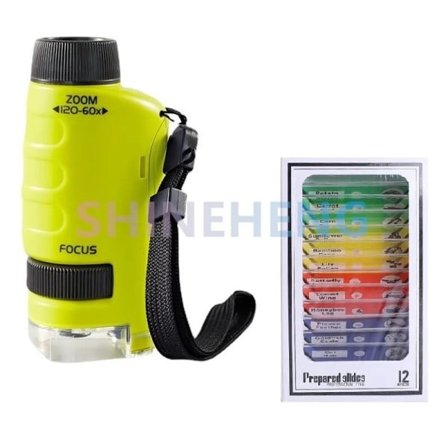 Ficka Mikroskop Barn Science Toy Kit 60-120x Educational Mini Handheld Microscope with LED Light