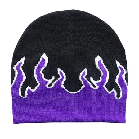 Y2K Beanies Flame Beanie Strikket Hue Fire Flame Beanie Slouchy Beanie Grafisk Beanie Skullies Beanie Flame Skull Cap Lilla