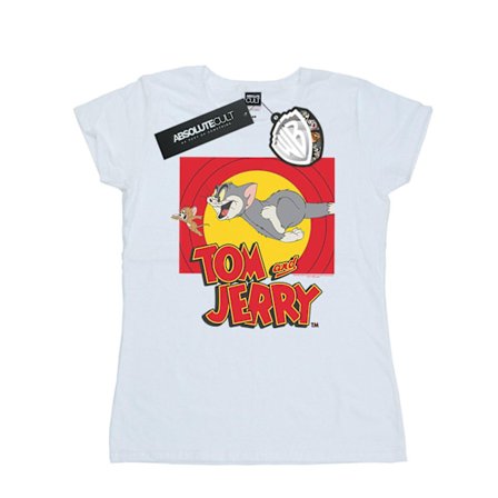 Tom And Jerry Dam T-shirt i bomull för kvinnor/damer, jaktscen, S, vit