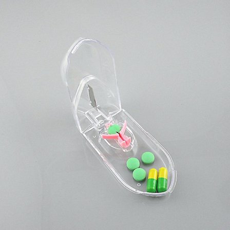 2 st pillerdelare för stora och små piller, 2 i 1 pillerask pillerdelare skär piller i hälften eller 1/4, v-grepp tablettdelare medicinavdelare med 