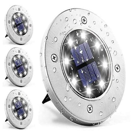 4-pak Solcelledrevne Jordlamper, 8 LED Solcelledrevne Disklampor Udendørs Vandtætte Landskabsbelysning til Have Gårdhave Dæk Gangsti Terrasse (hvid)