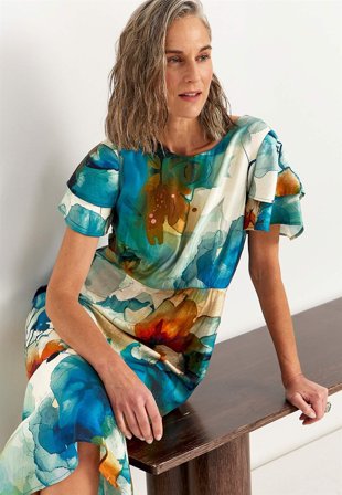 Cellbes of Sweden - Volangklänning med fjärilsärmar - blå / blommig - för damer - 36