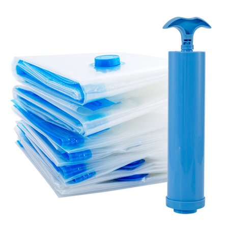 Amazon Basics vakuumkompresjonsposer med glidelås og håndpumpe, 6-pakning, X-jumbo, polyamid, klar