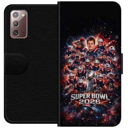 Kompatibel Tegnebogsetui til Samsung Galaxy Note20 Super Bowl 2026 plakat med New England Patriots og NFL-pokal i eksplosiv sportsdesign