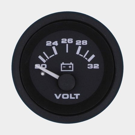 Voltmeter Veethree Black Premier, condensvrij, Ø52 mm, 12 V, zwart, 20 - 32 V