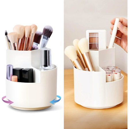 Makeup opbevaringsboks, 360 ° roterende makeup organizer, 3-rum