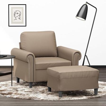 Vidaxl Fåtölj Med Fotpall Cappuccino 60 Cm Konstläder Brun