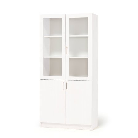 Lagerschrank THEO aus Holz, mit Halbglastüren, 1000x320x2100 mm, weiß