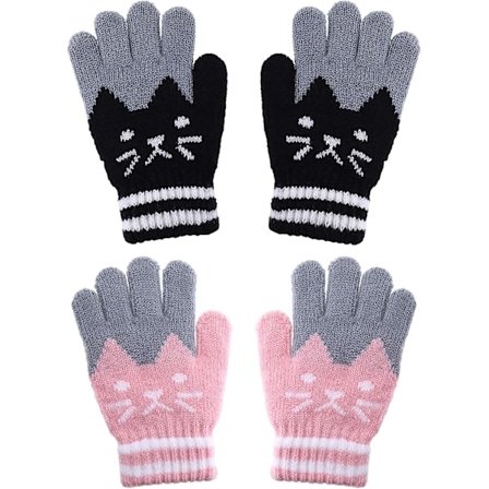 2 par med vinterhansker for barn, strikkede hansker med full finger, varme S