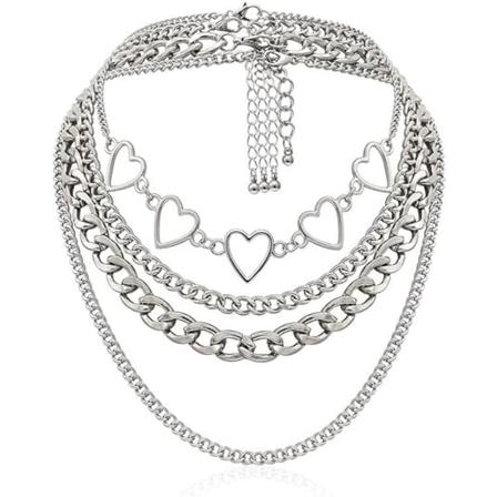 Yksinkertainen sydänriipus choker-ketju kerrostettu paksu kuutiomainen hope ketju kaulakoru naisille miehille tytöille tyylikäs y2k vaatteet korut