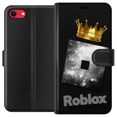Kompatibel Tegnebogsetui til Apple Apple iPhone SE (2022) Minimalistisk sort og sølvfarvet Roblox-symbol med gylden krone og luksuriøs gamer-æsteti