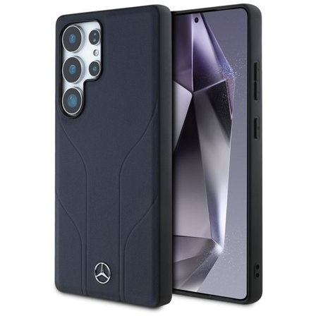 Mercedes MagSafe-fodral i läder med präglade linjer för Samsung Galaxy S25 Ultra - Blå