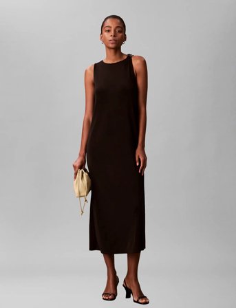 Calvin Klein Sl Refined Jersey Hardware Dress - Black - M