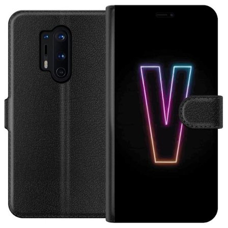 Kompatibel Tegnebogsetui til OnePlus OnePlus 8 Pro Neonbogstav V i farvegradueret lys mod sort baggrund, minimalistisk design med tydelig glød og mod