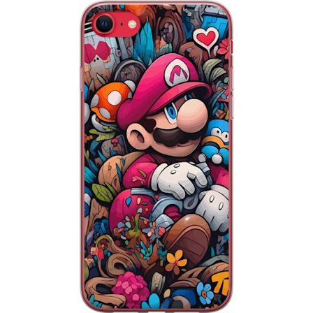 Yhteensopiva Puhelinkuori Apple iPhone SE (2022) Kuvitettu pelihahmojen kollaasi, jossa on retrohenkeä, värikästä taidetta täynnä yksityiskohtia, nost