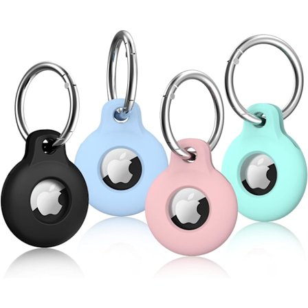 4-delt AirTag holder med nøglering, silikoneetui til AirTag med nøglering, beskyttende holdercover til nøglefinder tracker, hund, kat, bagage, pung, 