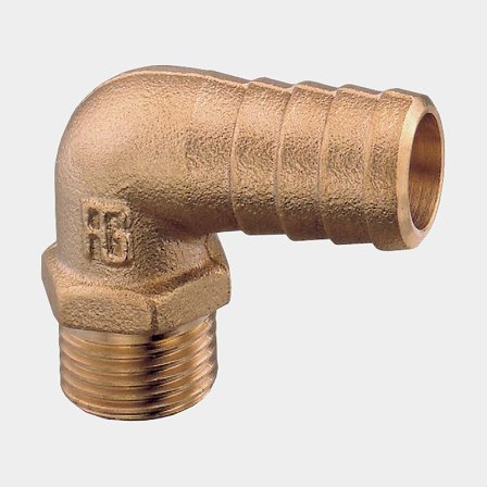 Hadicová vsuvka Guidi 90° Hose Connector Male, mosazná, úhlová 90°, 1 1/4" G (BSP) (vnější) na 38 mm (1 1/2") hadici