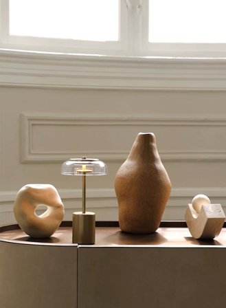 Blossi mini oppladbar bordlampe H26 - nordic gold/klar