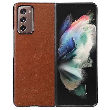 Til Samsung Galaxy Z Fold2 5G Crazy Horse Tekstur Telefon Cover Ægte Koskind Læder Belagt PC + TPU Folde Cover - Sort
