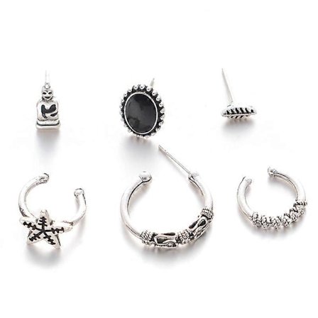 6 stk./sæt Boheme Stjerne Blad Legering Ørestikker Clip Øreringe Dame Smykker Gave