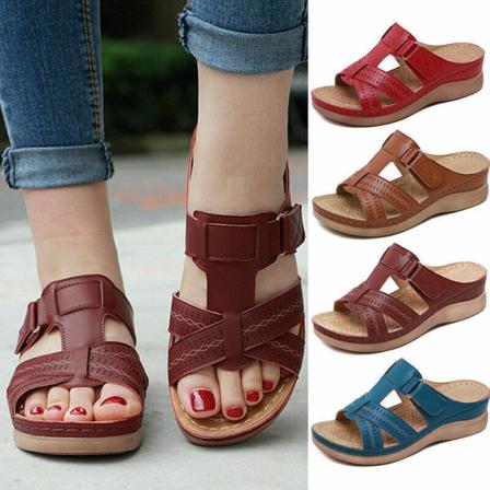 Damer Kvinner Ortopedisk Heel Slip On Open Toe Mules Sandaler Sho Brown 40