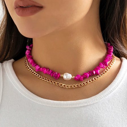 Europeisk och amerikansk smyckesmode cool dubbelskiktad turkos halsband hip hop metallkedja söt cool halsband