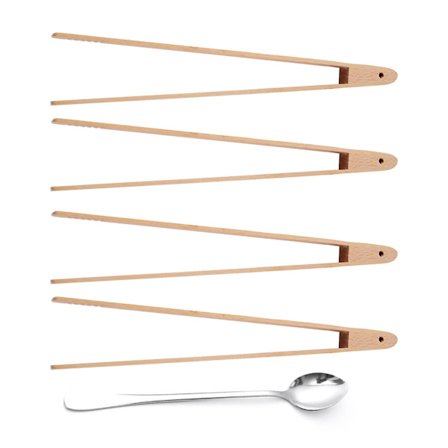 4-pack 12 tum träbrödpincetter kökspincetter & ny 1 st långskaftad rostfri te-kaffe