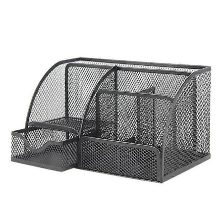 Opbevaringspose til skrivebord i stålnet, 6 rum, med 1 udtræksskuffe, sort MVT