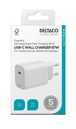 Deltaco Wall Charger 240W, 67W 1x-USB-C, fastcharge
