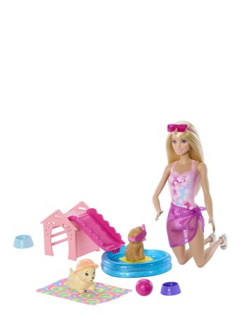 Barbie | Puppy Pool Party Playset With Doll, Pool, Doghouse & Slide, 2 Pet Figures & 6 Accessories | ONE SIZE