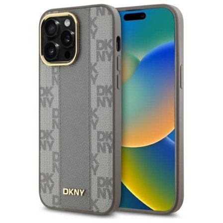 DKNY läderfodral med rutigt monomönster MagSafe iPhone 14 Pro Max - Beige