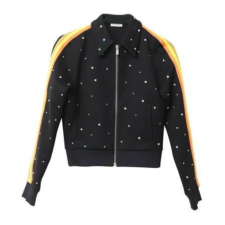 Miu Miu Pre-owned Crystal Embellished Bomber Jacket in Cotton , Zwart , Dames , Maat: M