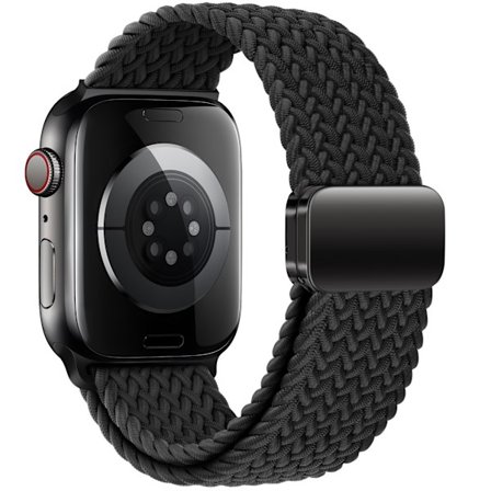Punotut rannekkeet magneettilukolla, yhteensopiva Apple Watch -rannekkeen 38 mm 40 mm 41 mm kanssa, pehmeä nailoninen urheiluranneke - Musta