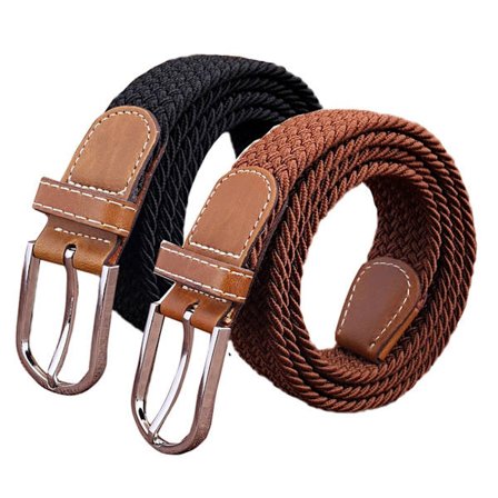 Set med 2 kvinners belte uformell flettet elastisk stoff vevd stretch elastiske belter