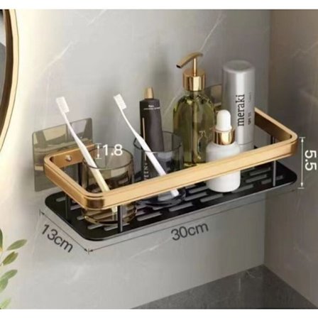 Suihkuhylly suihkuhylly kylpyhuoneen hylly ilman porausta - Pommikestävä kiinnitys teollisuusliimanauhalla (uudelleenkäytettävä)