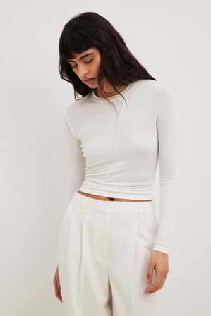 NA-KD Haut à manches longues et coutures apparentes - Tops manches longues - OffBlanc - XX-Large