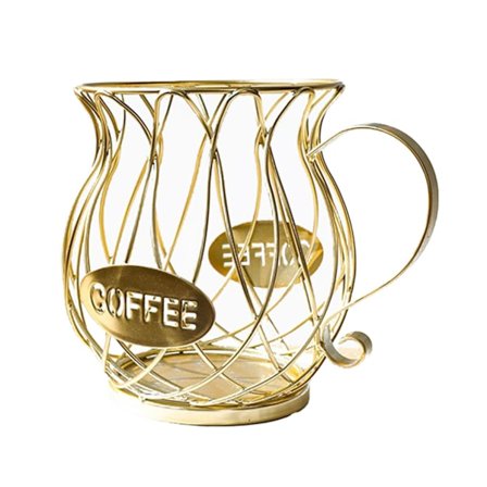 Oppbevaringskurv for kaffekapsler, flere kapselholdere, kjøkkenhylle for benkeplate (gull)