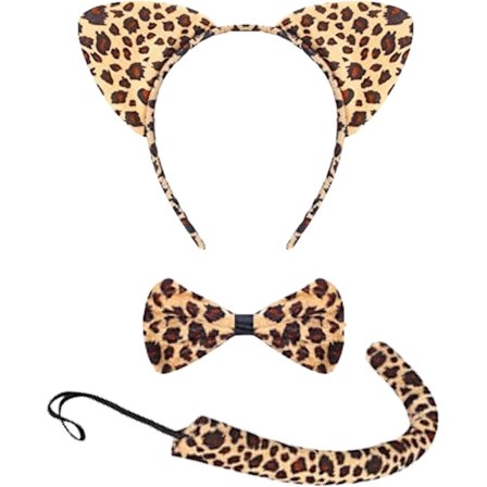 Store Black Friday Tilbud! DYREØRER SLØJFEHALE SÆT Kostume Tilbehør Fancy Dress Party Børn Voksne Hårbøjle (Leopard Sæt)