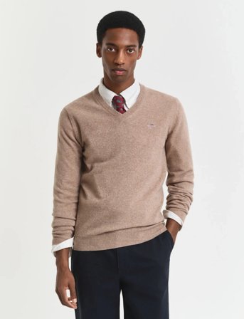 GANT Superfine Lambswool V-Neck - Beige - S