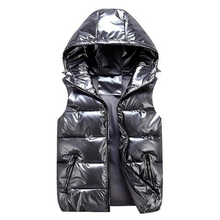Sliktaa Unisex Shiny Waterproof Sleeveless Jacket ightweight Puffer Vest - Grey