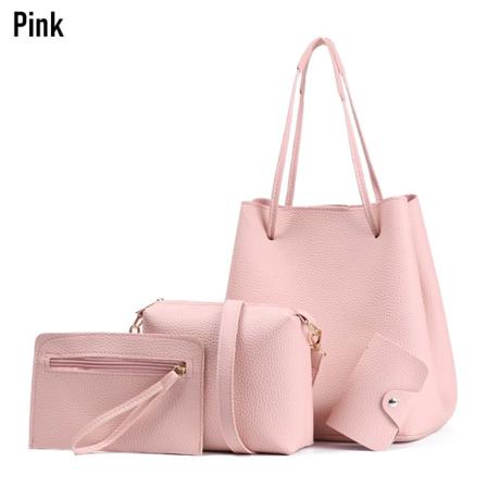 4 St/ Set Pu -läder Handväska Cross Body Väskor Rosa