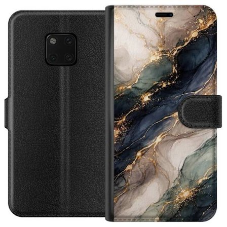 Kompatibel Tegnebogsetui til Huawei Huawei Mate 20 Pro Luksuriøs abstrakt marmorkunst i sort, hvid og guld med elegante linjer, eksklusivt design til