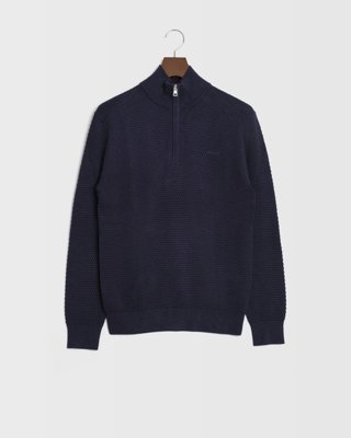 GANT - Teksturert genser i bomullsmerinoull med rund hals til herre evening blue