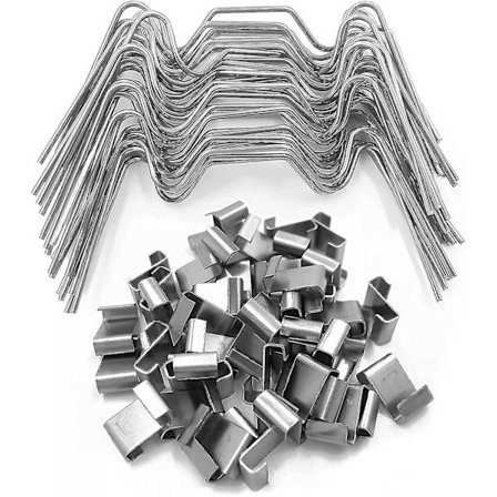 100 stk. drivhusglasrude-fikseringsklemmer i rustfrit stål, 50x drivhusglasur W-trådklemmer og 50x drivhusglasur Z-overlapklemmer