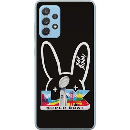 Kompatibel Mobilcover til Samsung Galaxy A72 5G Bad Bunny portræt med åben skjorte, tatoveringer og krøllet hår i stilfuld modefotografering