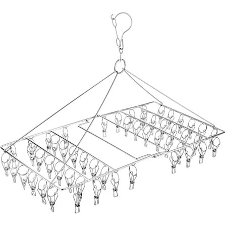 52 klips rustfritt stål sammenleggbar tørkestativ tørkerom plass f