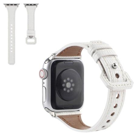 Apple Watch 42mm - 44mm bambusstruktureret urrem i ægte læder - Hvid White