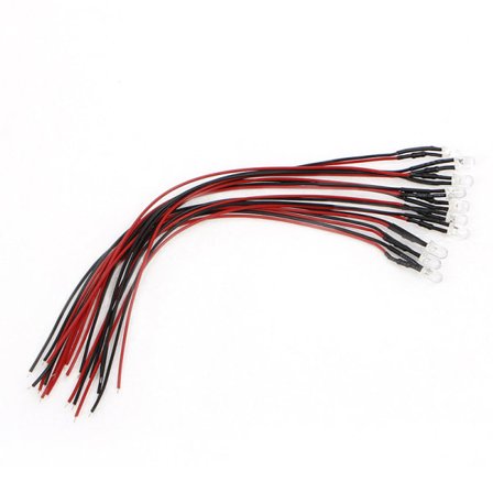 10 st DC12V 5mm LED-lampor med förkopplade ledningar, små, 18 cm långa, optoelektroniska lampor, vita