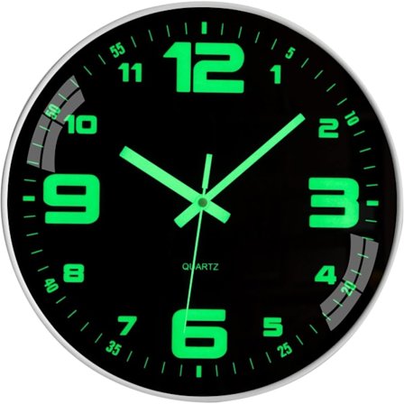 Lysende Vægur Stille Fluorescerende Vægpendel Natlampe Stort Dekorativt Ur til Soveværelse Køkken Stue Kontor